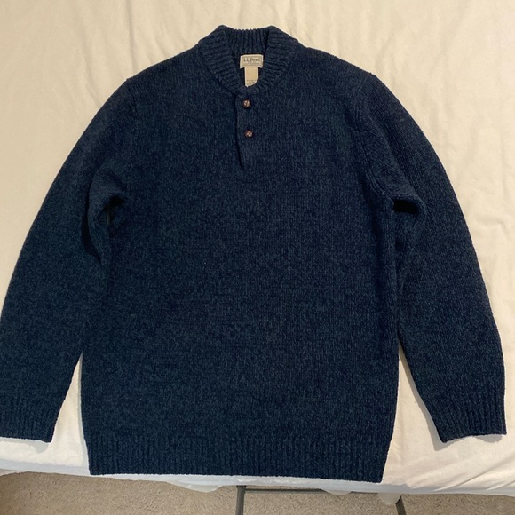 LL Bean Classic Rag Wool Sweater Henley, Blue/Green, Size Medium Tall - Picture 1 of 2